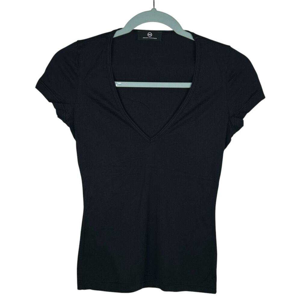 AG Adriano Goldschmied T-Shirt Womens Medium Black V-Neck Cotton USA Casual NEW